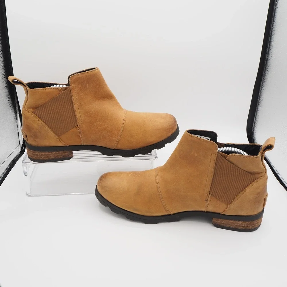 Sorel Emelie Chelsea Waterproof Boot Size 10 Brown Leather Ankle Booties Outdoor